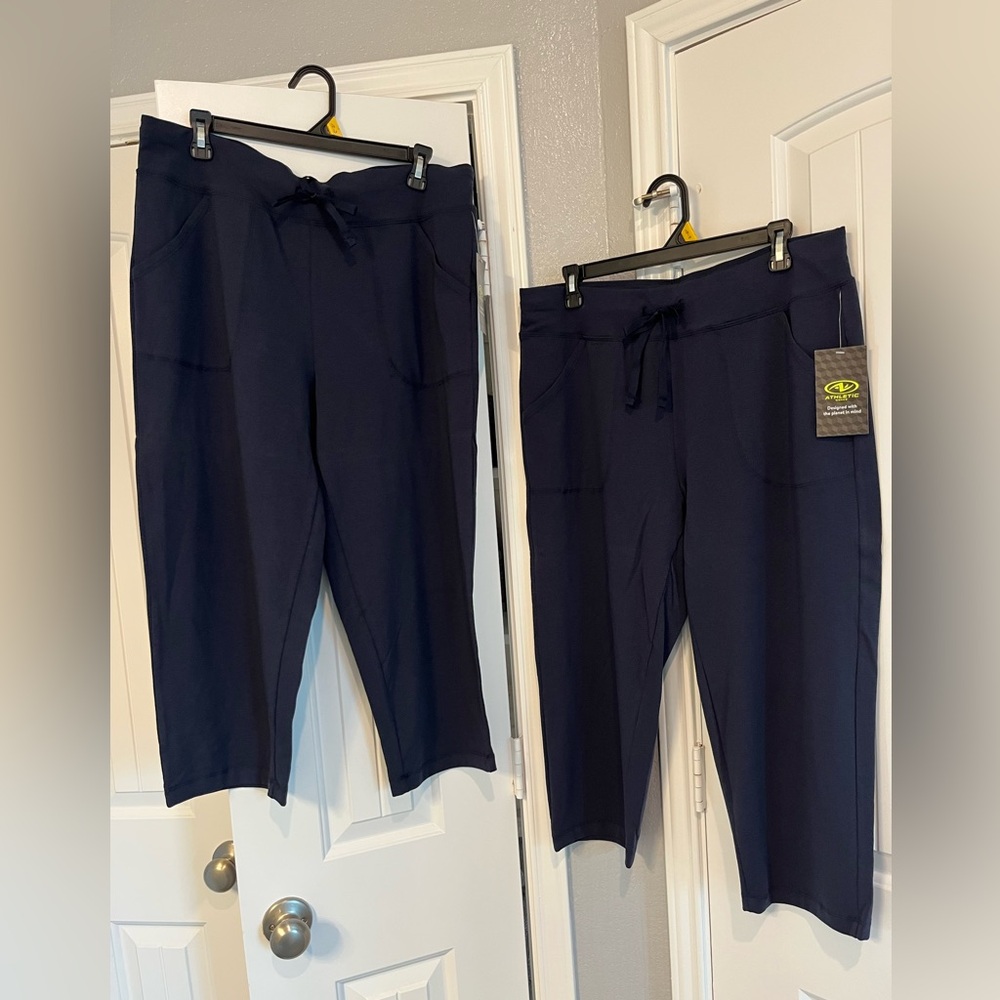 *2 Pack* Athletic Works Navy Stretch Pull-On Mid-Rise Active Capri Knit Pants - Picture 7 of 10